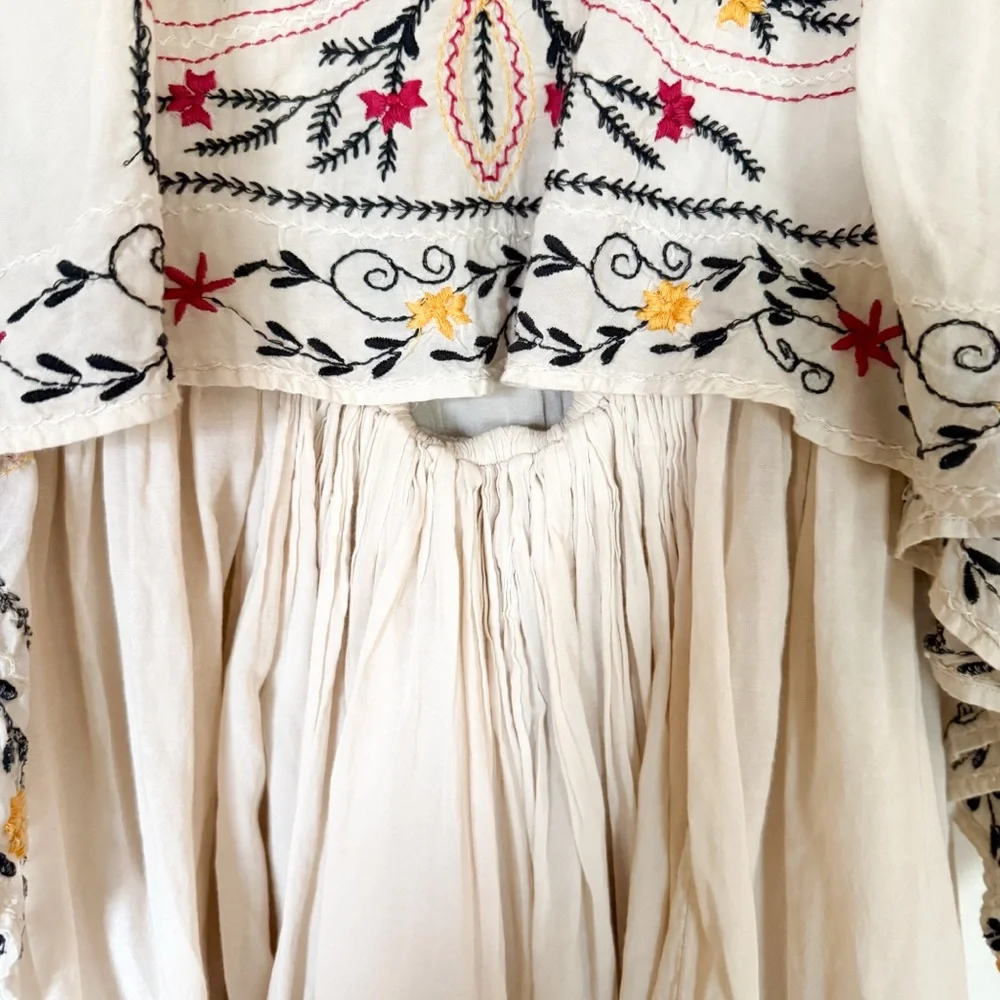 Free People Frida Embroidered Boho Mini Dress Cream XS Festival Peasant - Picture 5 of 13